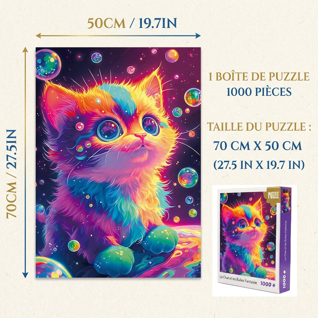 Puzzle Chat & Bulles Colorées - Rêve Onirique - 1000 Pièces