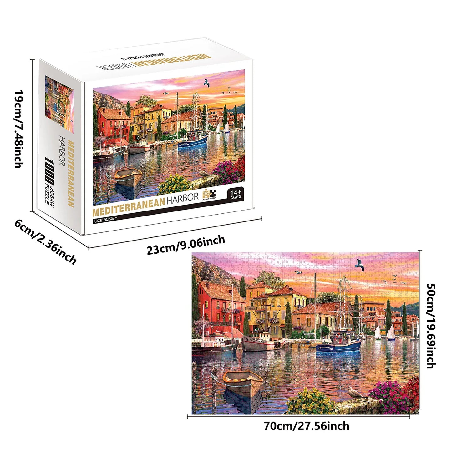 Puzzle 1000 pièces - Port Méditerranéen (Art, Adulte)