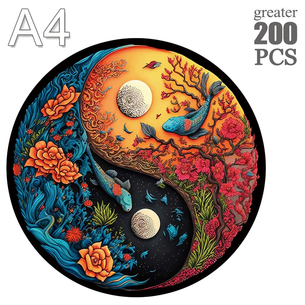 Puzzle en Bois Yin Yang Carpes Koï - Équilibre & Nature - 100 à 300 Pièces