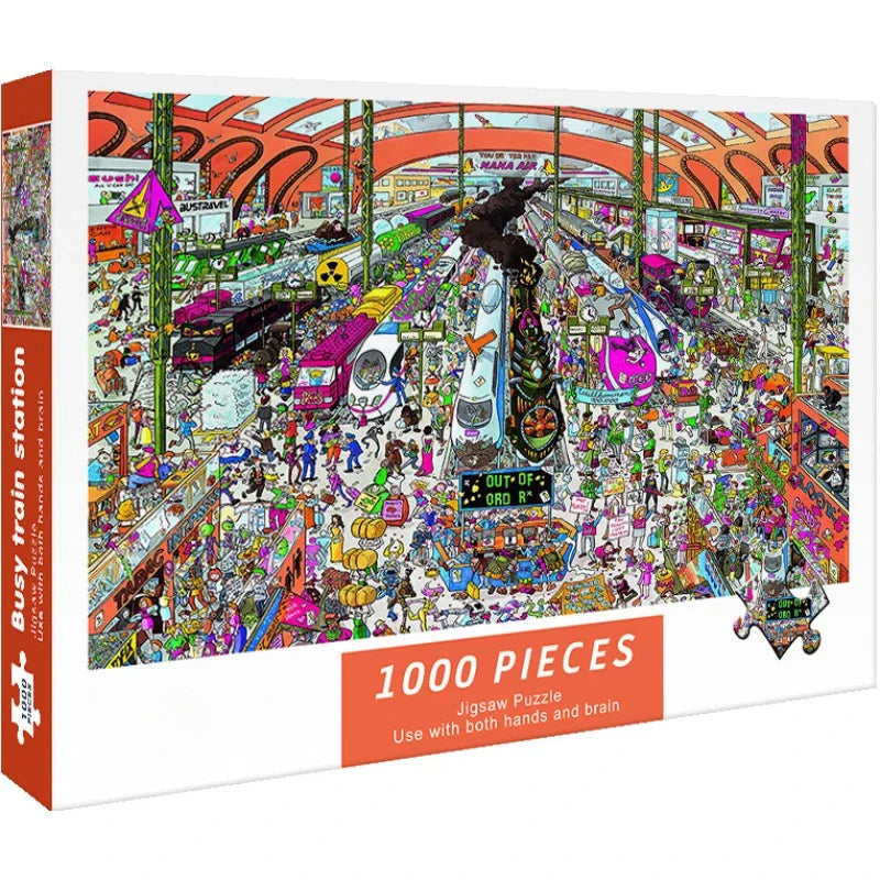 Puzzle 1000 pièces - Gare encombrée (Cartoon, Adulte)