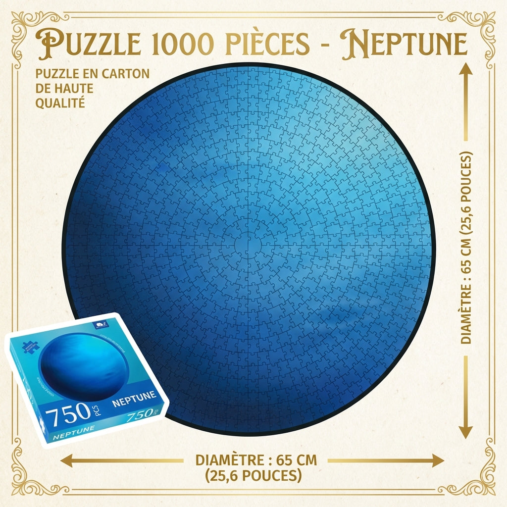 Puzzle Rond Planète Neptune - Voyage Spatial & Dégradé Bleu - 750 Pièces