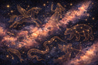 Visuel de puzzle premium 'Constellations', collection Signature. Design céleste inspiré de l'art populaire (folk art) pour une expérience d'assemblage sereine et décorative. Idéal pour une affiche d'art ou un puzzle mural minimaliste.
