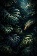 Puzzle 500 pièces en carton 'Jungle de Minuit', Collection Signature. Design botanique moderne et minimaliste aux contrastes profonds. Support carton haute densité de 2 mm avec impression UV haute définition et finition brillante.
