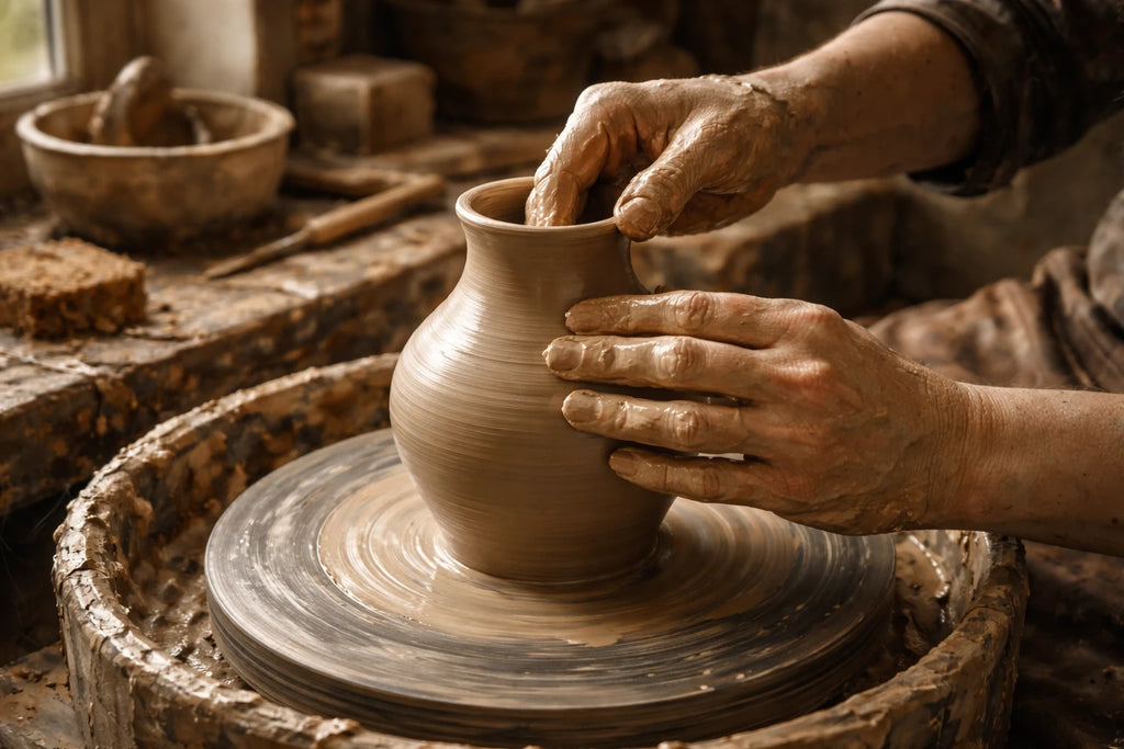 Visuel de puzzle premium 'L'Atelier de Céramique' aux tons ocres et pigments terreux. Une composition zen et artisanale issue de la collection Signature, idéale pour les amateurs de décoration minimaliste et d'activités déconnectées.