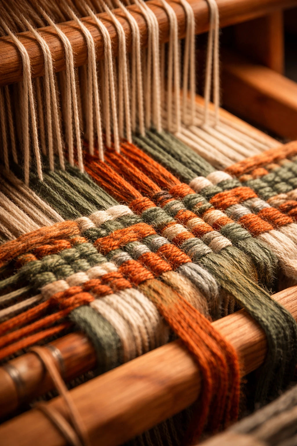 Design de puzzle premium 'Le Métier à Tisser'. Une composition apaisante de motifs textiles complexes et de fibres de bois, conçue pour un assemblage méditatif et une décoration murale élégante.