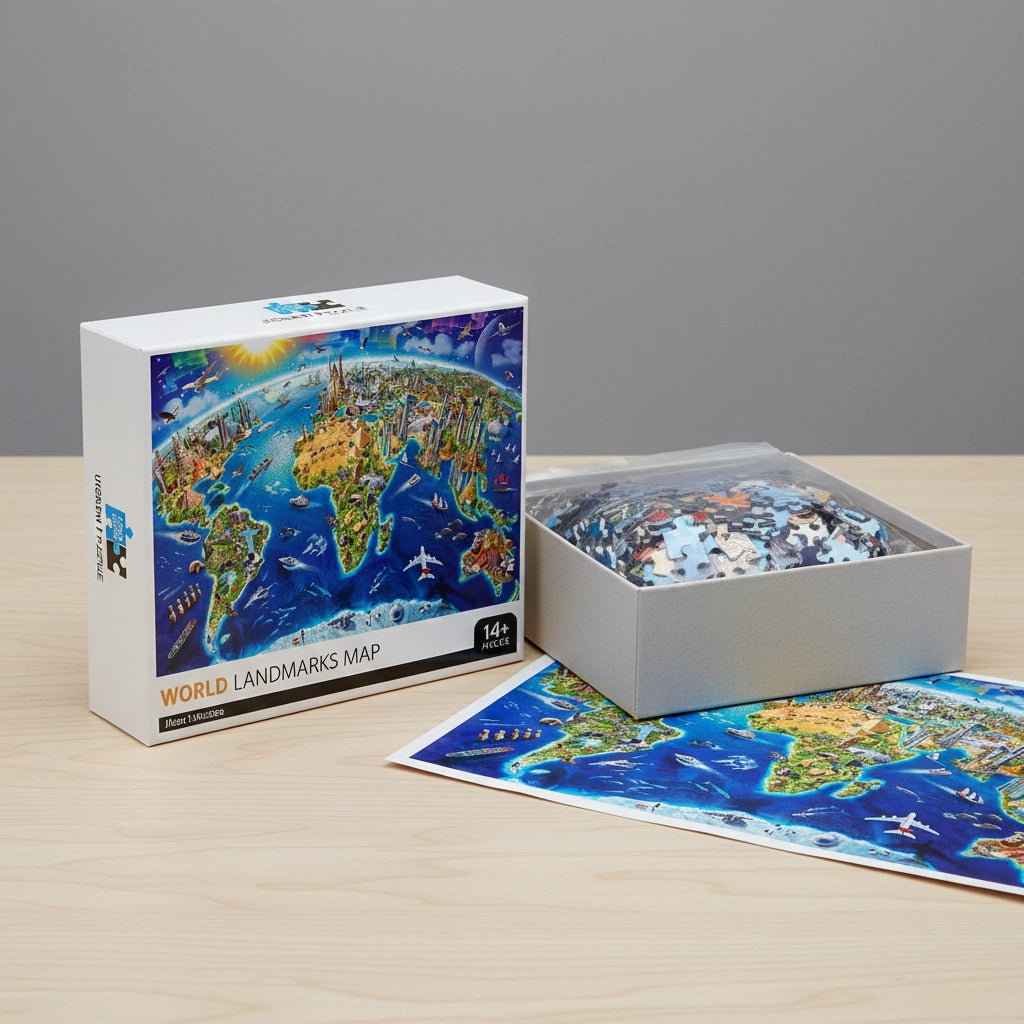 Puzzle 1000 Pièces - Carte des monuments du monde (Art, Adulte)
