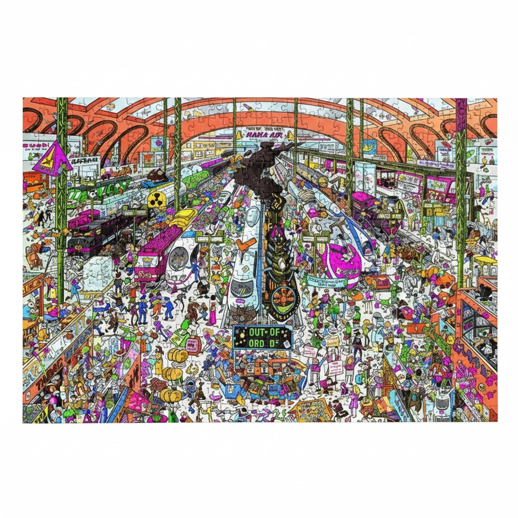 Puzzle 1000 pièces - Gare encombrée (Cartoon, Adulte)