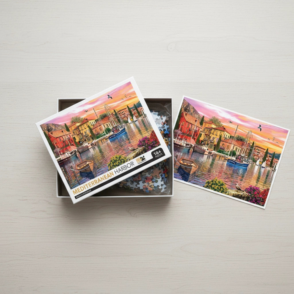 Puzzle 1000 pièces - Port Méditerranéen (Art, Adulte)