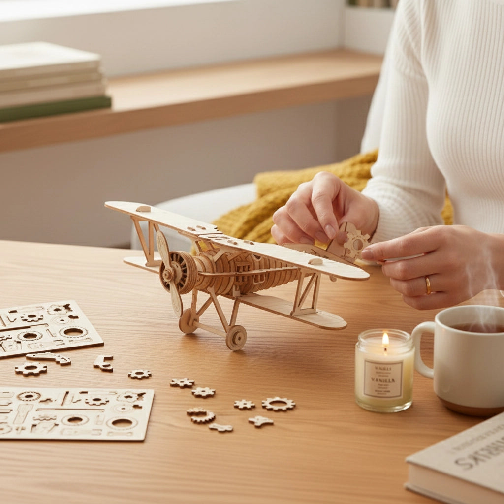 Puzzle 3D en bois - Véhicules | Avion biplan