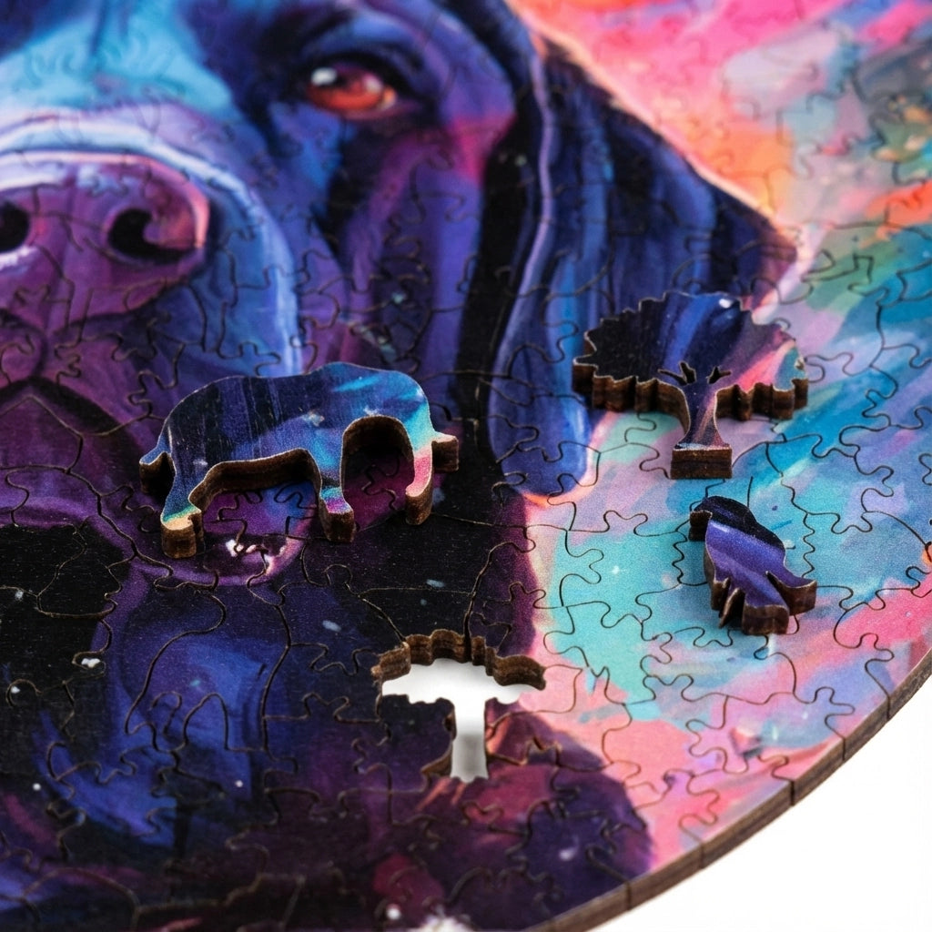 Puzzle en bois "Labrador Cosmique" - Puzzle chien multicolore pour adultes et enfants