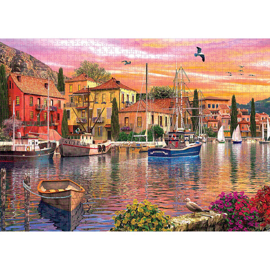 Puzzle 1000 pièces - Port Méditerranéen (Art, Adulte)