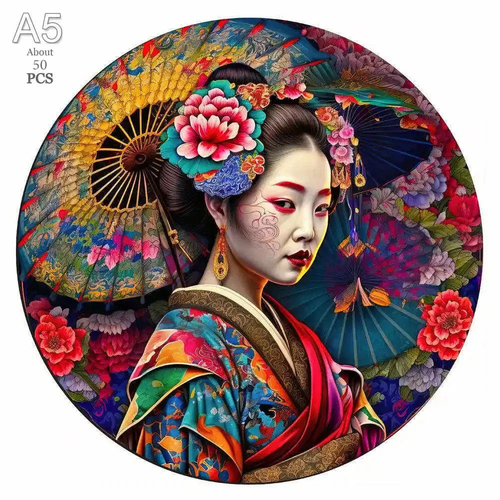 Puzzle en bois Geisha Florale – Illustration japonaise artistique