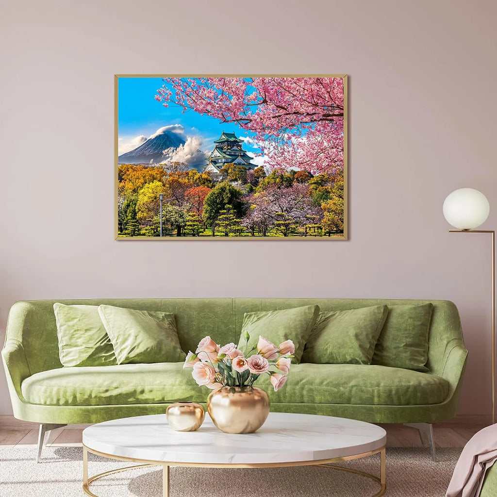 Puzzle 1000 Pièces - Fleurs de cerisier au château d'Osaka, Japon (Paysage, Art)