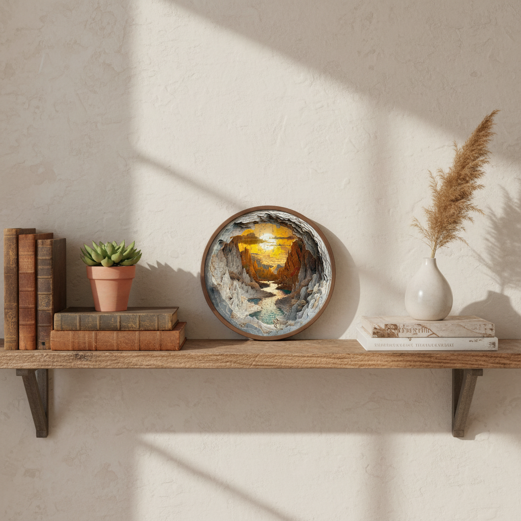 Puzzle en bois : Rivière et montagnes au coucher du soleil