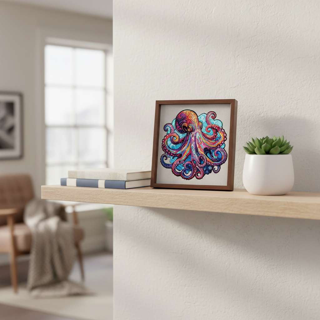 Puzzle en bois : Pieuvre colorée