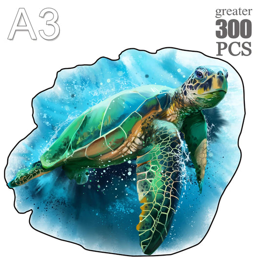 Puzzle en Bois Tortue Marine - Évasion Océanique - 100 à 300 Pièces