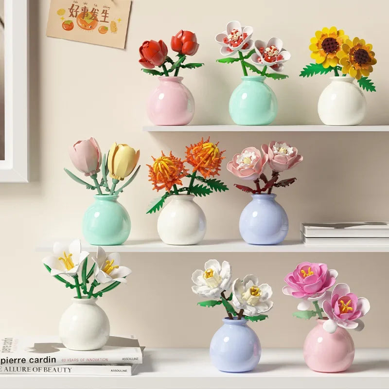Puzzle 3D Fleurs en Pot – Compositions Florales Variées en Micro-Briques Décoratives