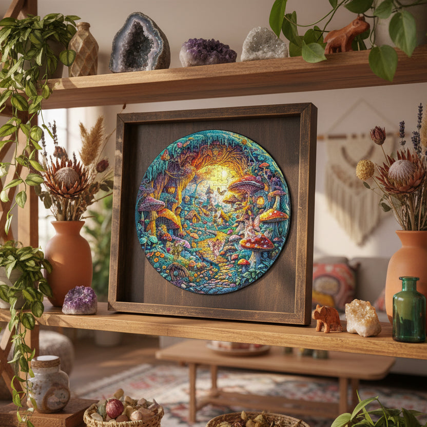 Puzzle en bois : Village de champignons féérique