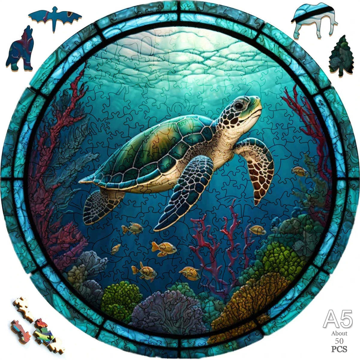 Puzzle en bois Tortue – Puzzle océan (pièces irrégulières)