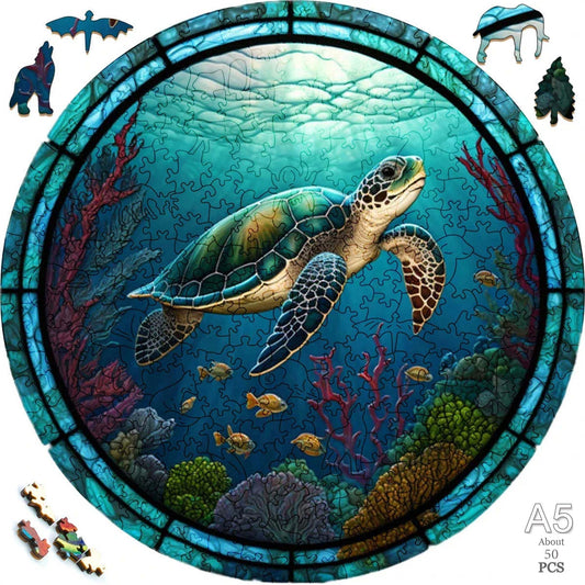 Puzzle en bois Tortue – Puzzle océan (pièces irrégulières)