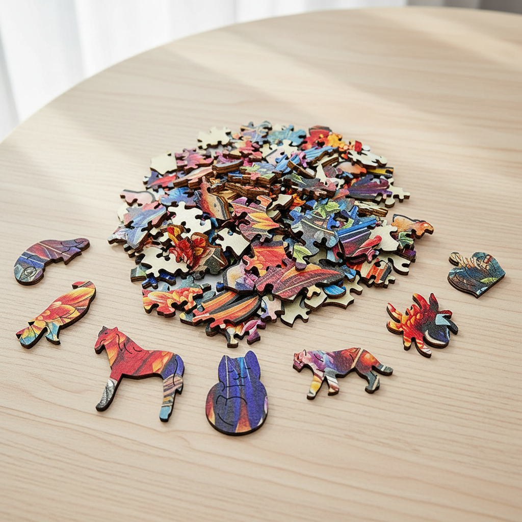 Puzzle en bois : Chat sous la nuit étoilée