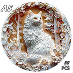 Puzzle en bois - Chat blanc et fleurs