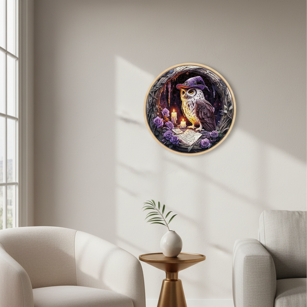 Puzzle en bois Chouette Sorcière – Illustration fantastique mystique