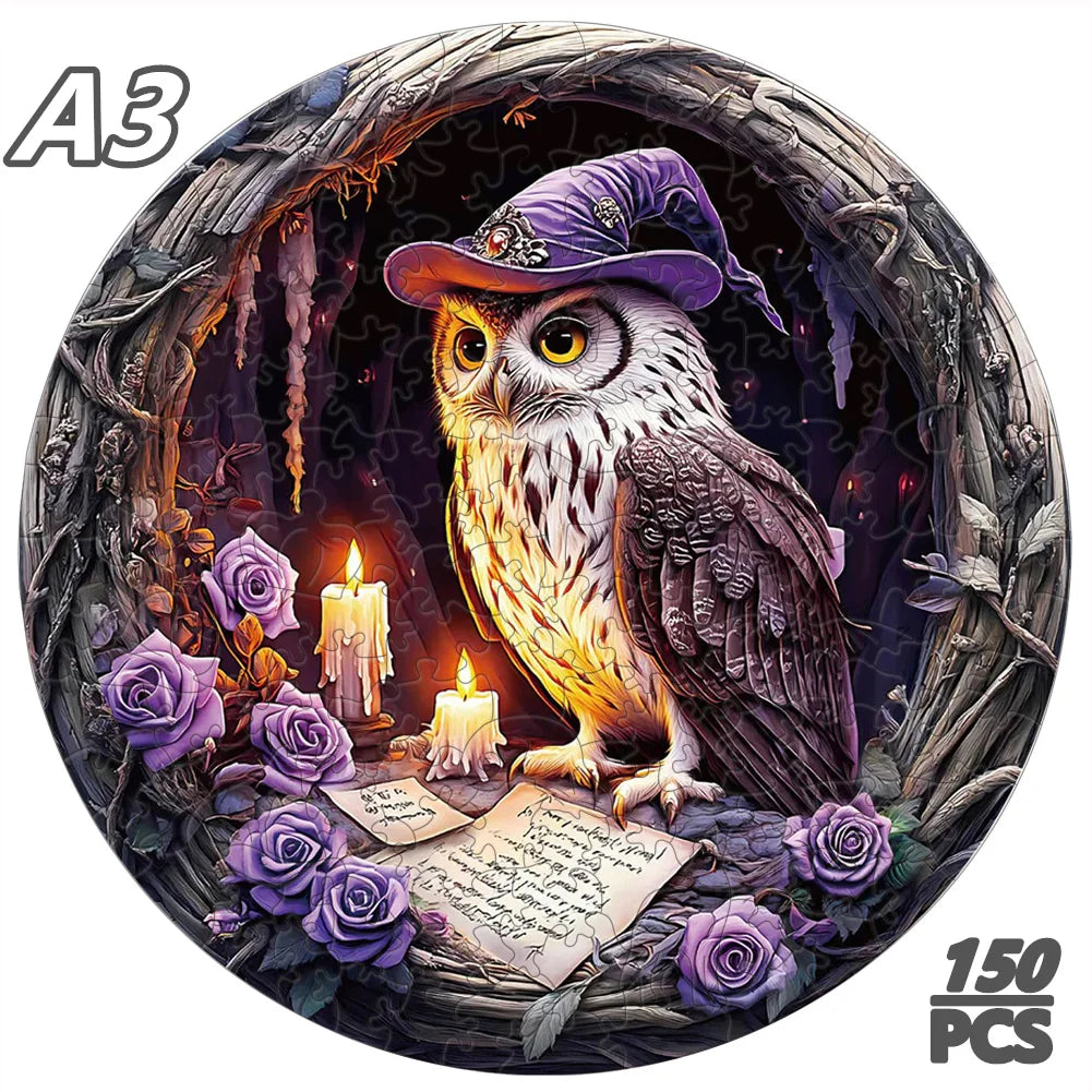 Puzzle en bois Chouette Sorcière – Illustration fantastique mystique