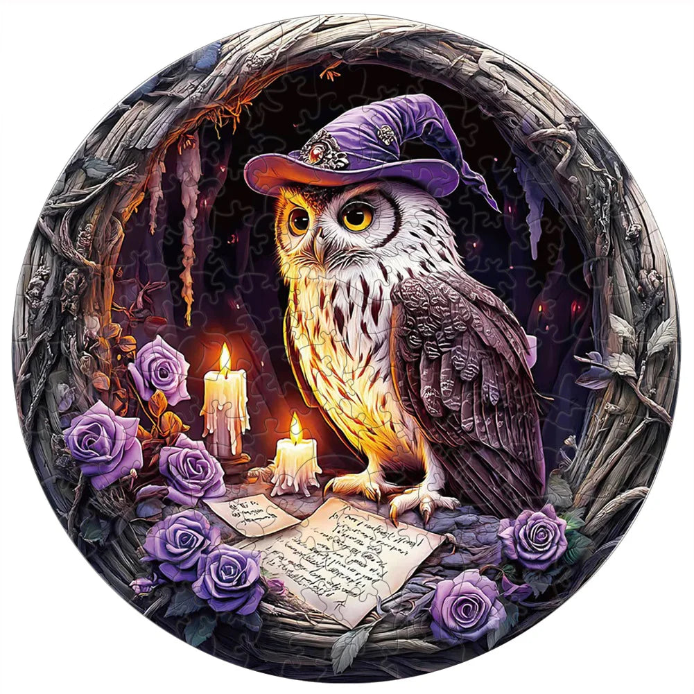 Puzzle en bois Chouette Sorcière – Illustration fantastique mystique