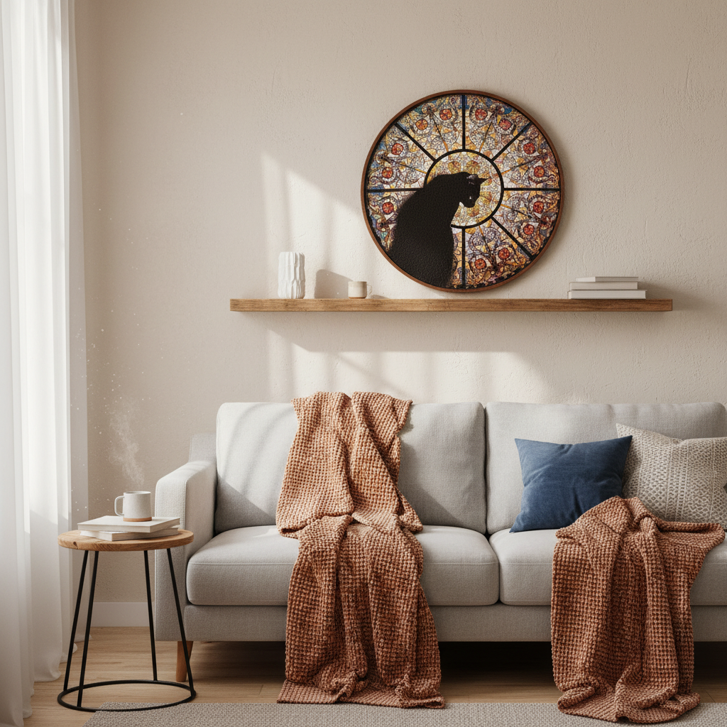 Puzzle en Bois Chat & Vitrail - Art Coloré - 50 à 150 Pièces