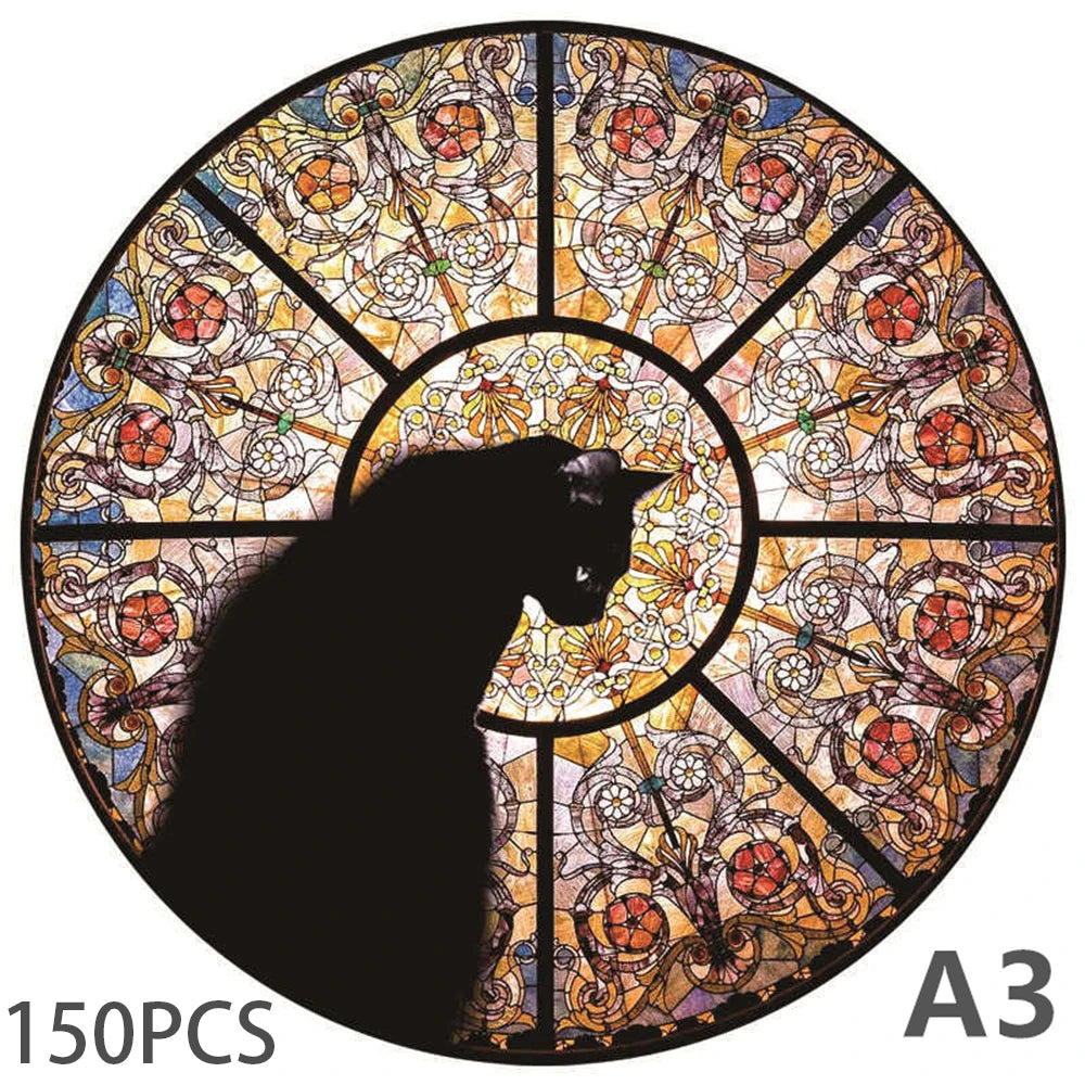 Puzzle en Bois Chat & Vitrail - Art Coloré - 50 à 150 Pièces