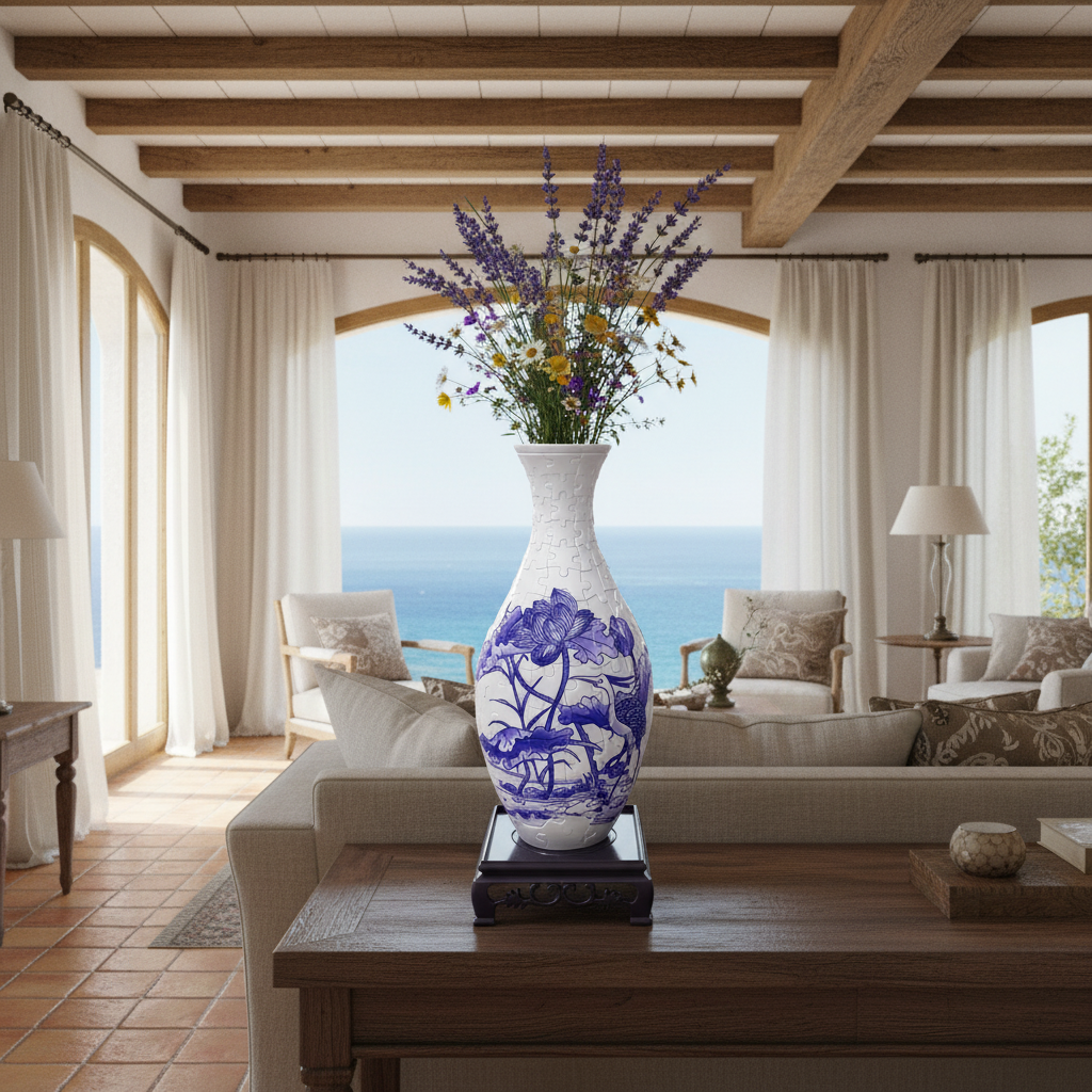 Puzzle 3D Vase 'Grue du Japon & Lotus' - 160 Pièces