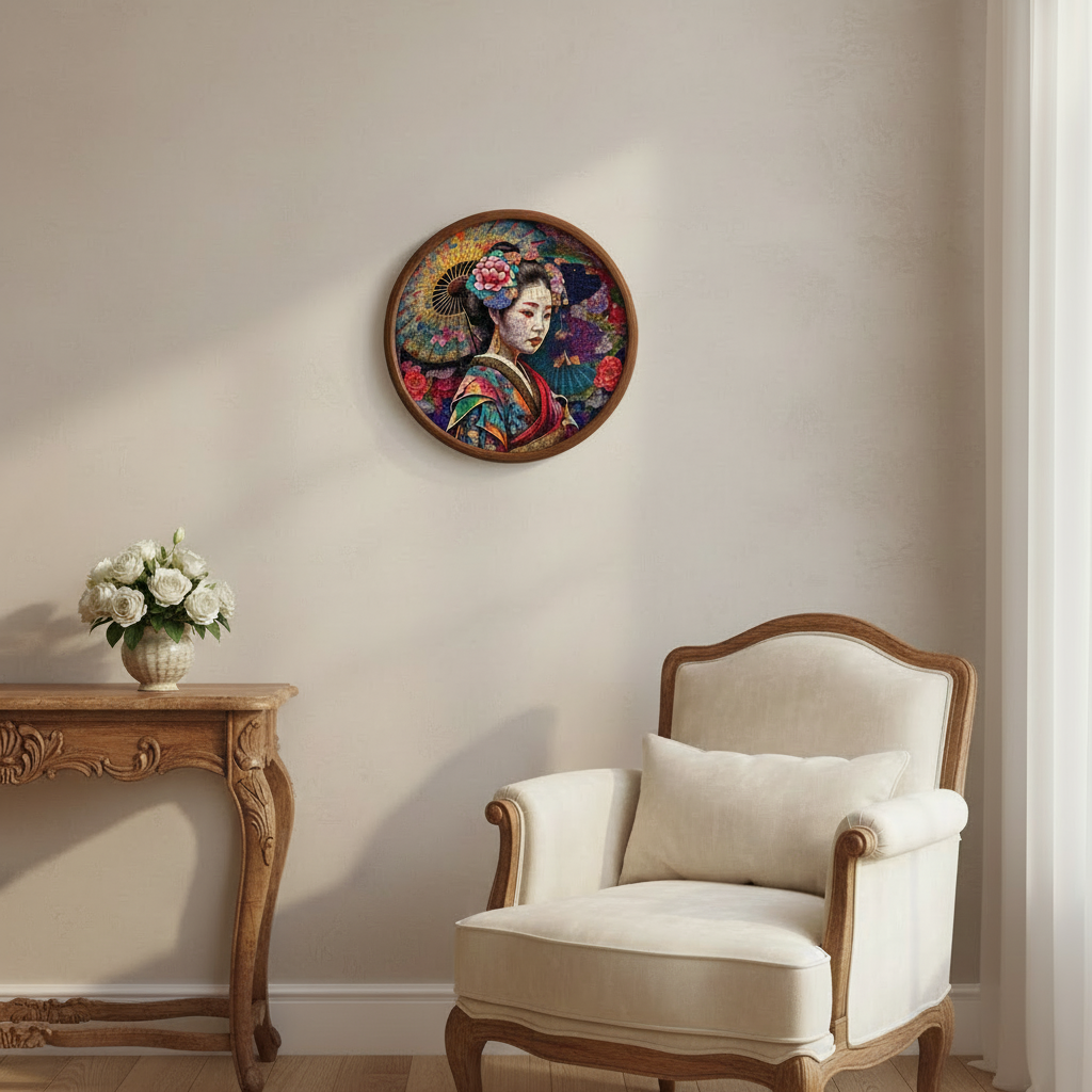 Puzzle en bois Geisha Florale – Illustration japonaise artistique