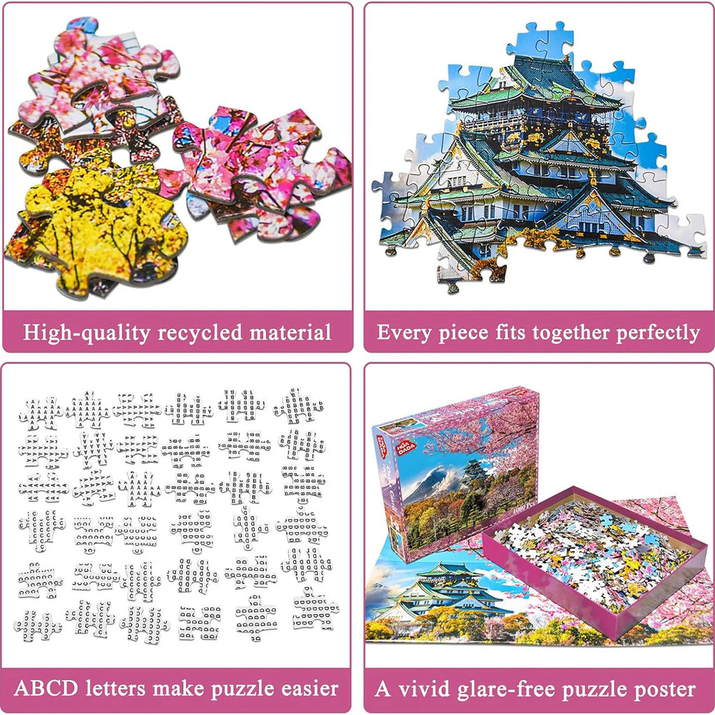 Puzzle 1000 Pièces - Fleurs de cerisier au château d'Osaka, Japon (Paysage, Art)