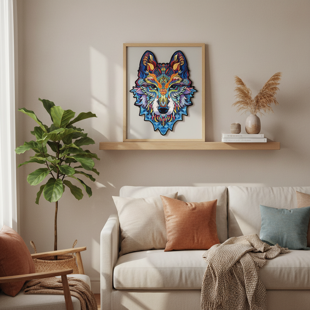 Puzzle en Bois Loup Majestueux - Art Coloré - 100 à 300 Pièces