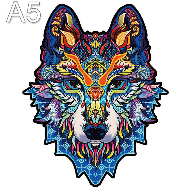 Puzzle en Bois Loup Majestueux - Art Coloré - 100 à 300 Pièces