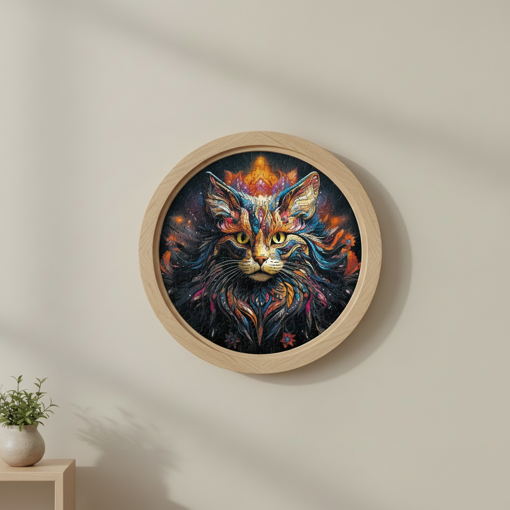 Puzzle en bois "Chat Fantastique" - Puzzle chat psychédélique et coloré
