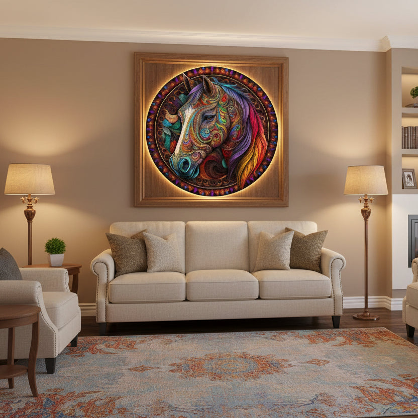 Puzzle en bois Cheval Mandala – Puzzle artistique pour adultes
