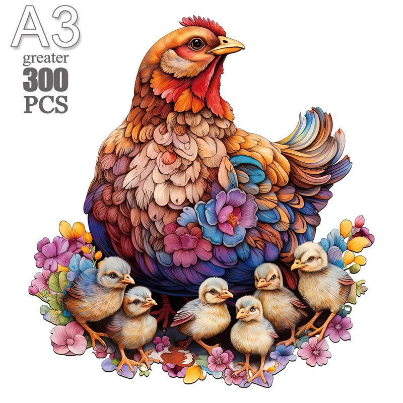 Puzzle en Bois "Maman Poule & Poussins" - Douceur Champêtre - 100 à 300 Pièces