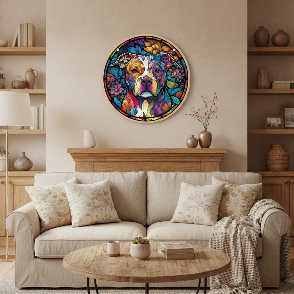 Puzzle en Bois Pitbull & Vitrail - Art Canin - 50 à 150 Pièces