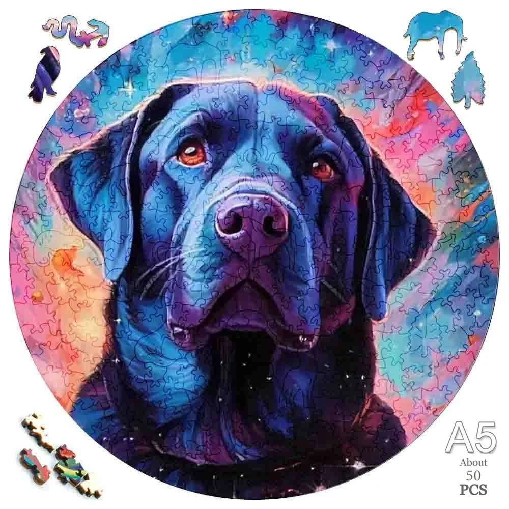 Puzzle en bois "Labrador Cosmique" - Puzzle chien multicolore pour adultes et enfants