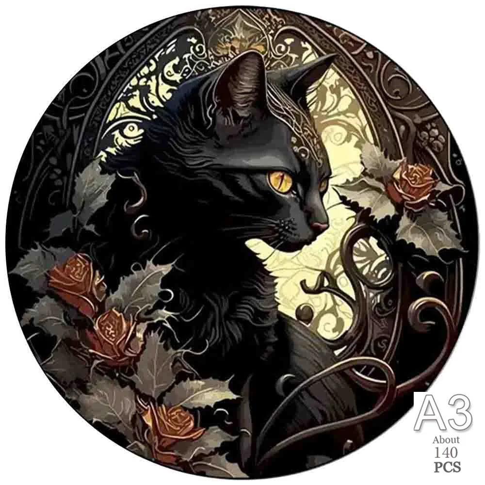 Puzzle en bois Chat Noir & Roses – Style gothique fantasy
