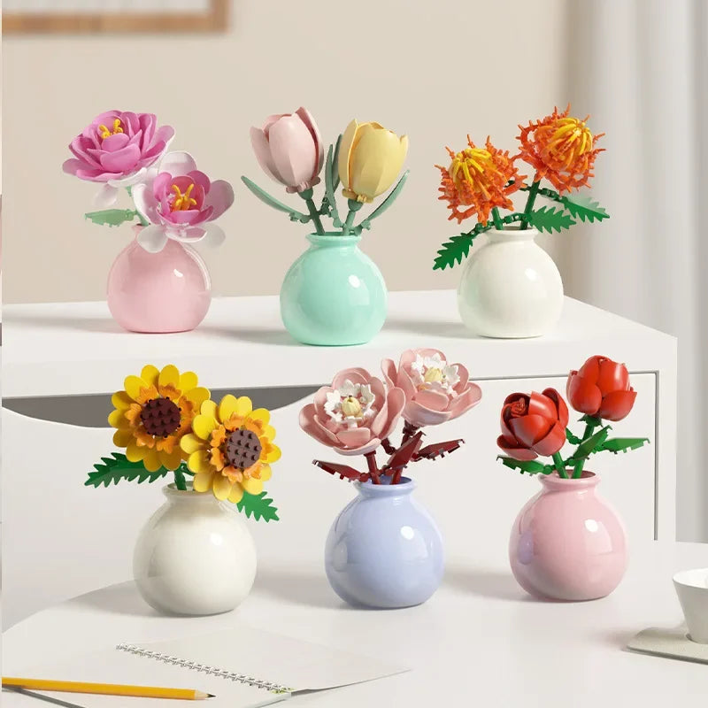 Puzzle 3D Fleurs en Pot – Compositions Florales Variées en Micro-Briques Décoratives