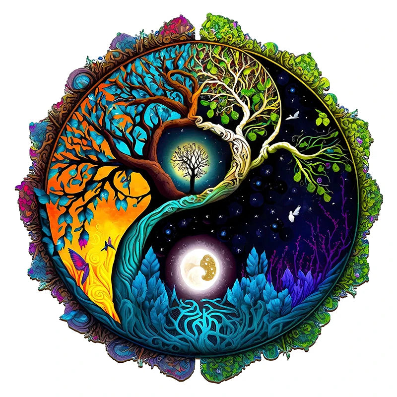 Puzzle en Bois Arbre de Vie - Équilibre Yin Yang - 50 à 150 Pièces