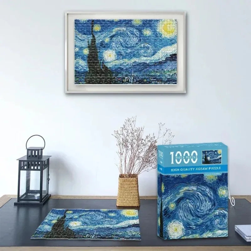 Mini Puzzle 1000 Pièces - Champ de blé avec cyprès, Van Gogh (Art, Adulte)