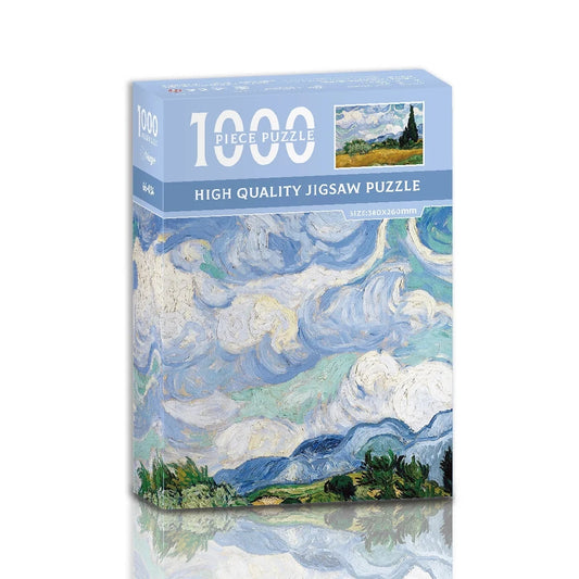 Mini Puzzle 1000 Pièces - Champ de blé avec cyprès, Van Gogh (Art, Adulte)