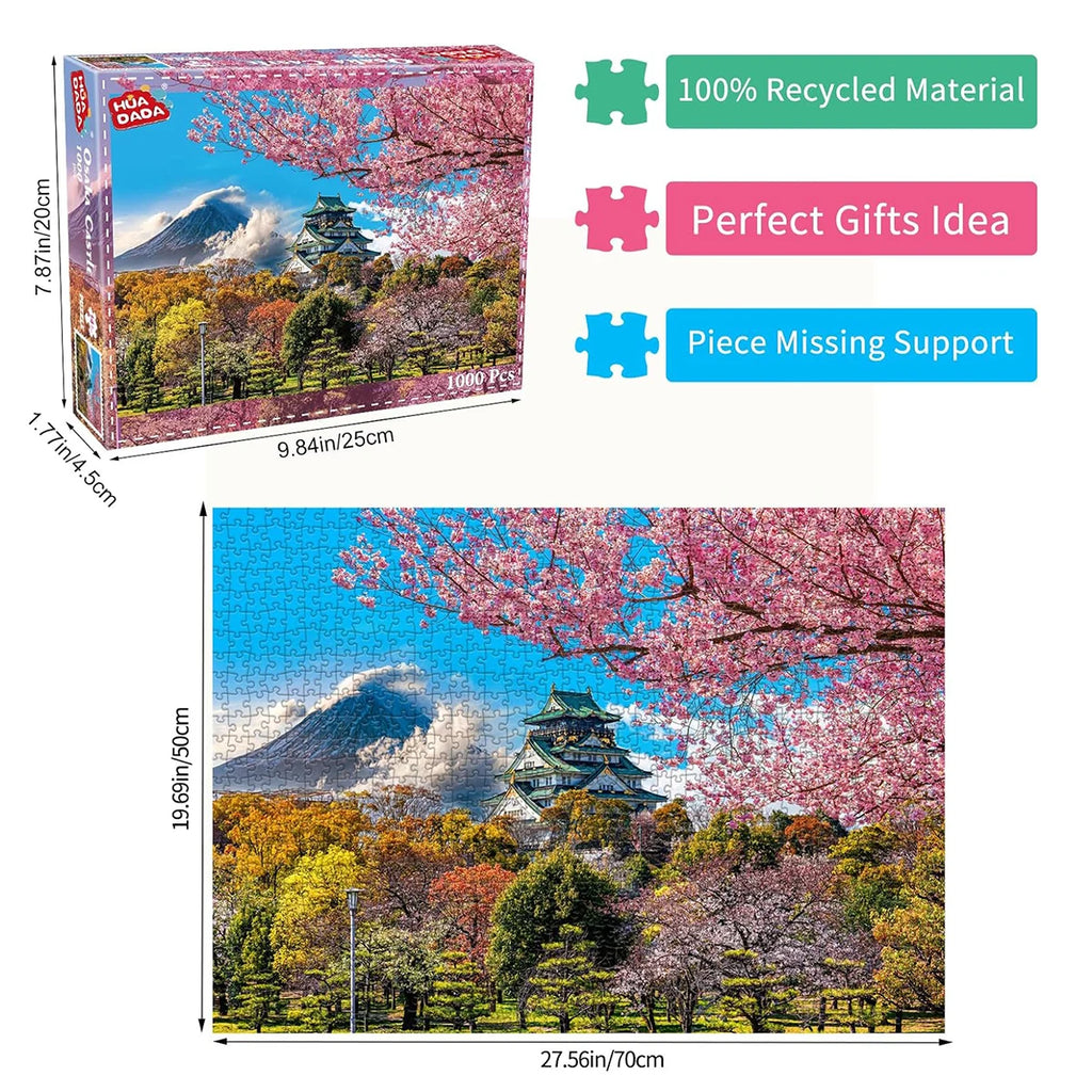 Puzzle 1000 Pièces - Fleurs de cerisier au château d'Osaka, Japon (Paysage, Art)