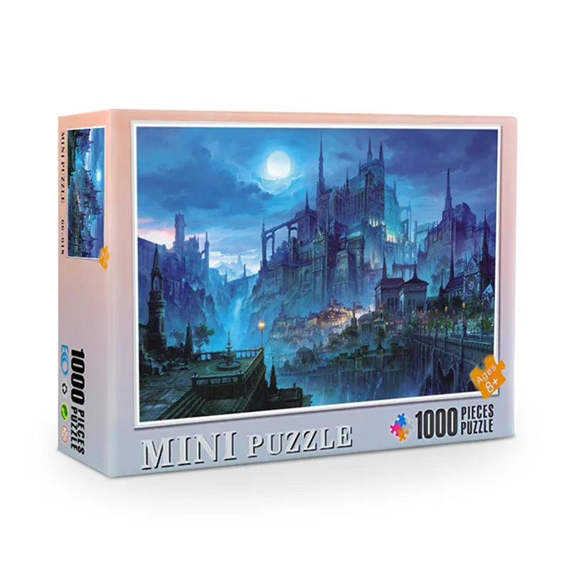Mini Puzzle 1000 pièces – Château de Nuit (Paysage, Adulte)