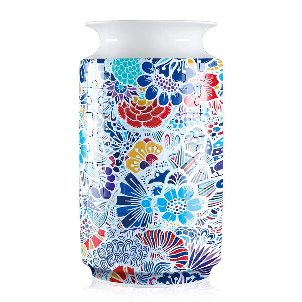 Puzzle 3D Vase 'Explosion Florale Pop Art' - Cylindrique Multicolore Style Céramique Mosaïque