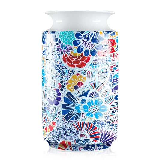 Puzzle 3D Vase 'Explosion Florale Pop Art' - Cylindrique Multicolore Style Céramique Mosaïque